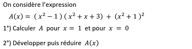 Activités algébriques: Exercice 1