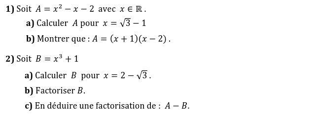 Activités algébriques: Exercice 3