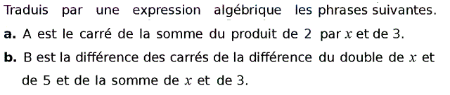 Activités algébriques: Exercice 11