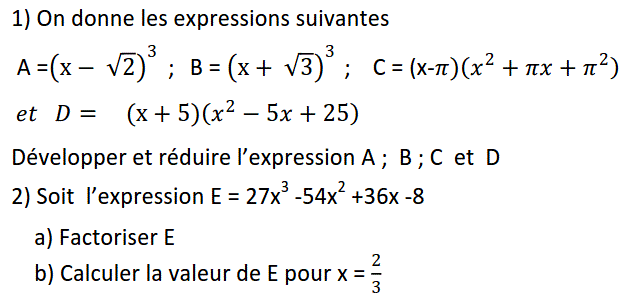 Activités algébriques: Exercice 24