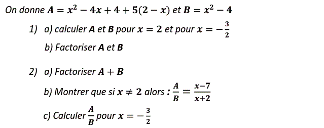 Activités algébriques: Exercice 11