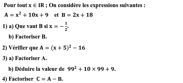 Activités algébriques: Exercice 30