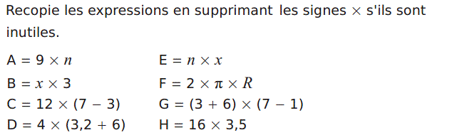 Activités algébriques: Exercice 8