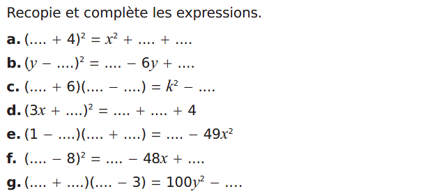 Activités algébriques: Exercice 9