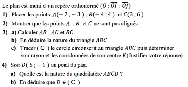 Activités dans un repere: Exercice 11