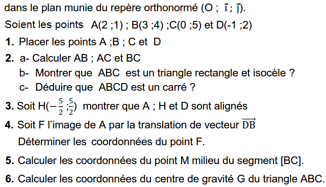 Activités dans un repere: Exercice 42