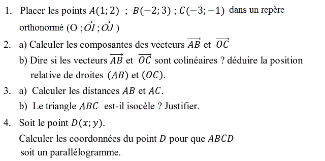Activités dans un repere: Exercice 12