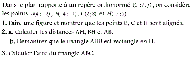 Activités dans un repere: Exercice 1