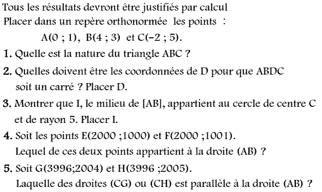 Activités dans un repere: Exercice 52