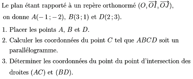 Activités dans un repere: Exercice 1