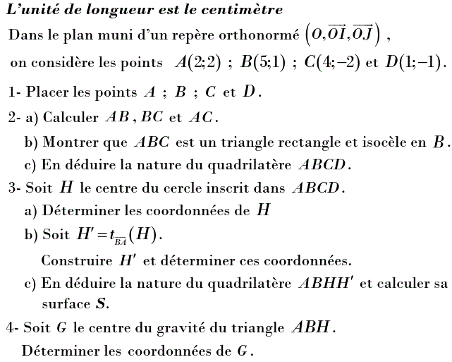 Activités dans un repere: Exercice 43