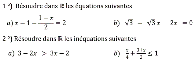 Equations et inéquations: Exercice 6