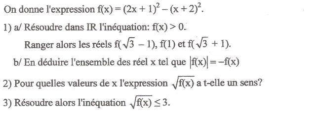 Equations et inéquations: Exercice 9