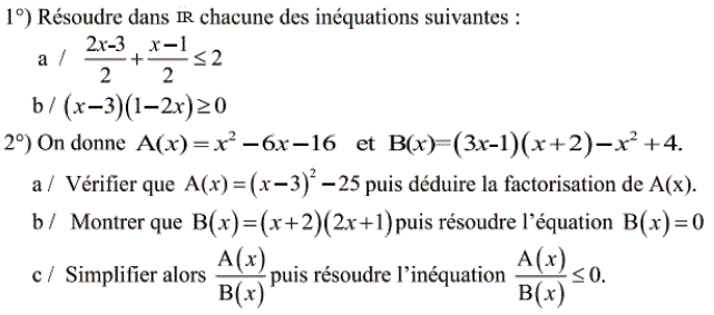 Equations et inéquations: Exercice 74