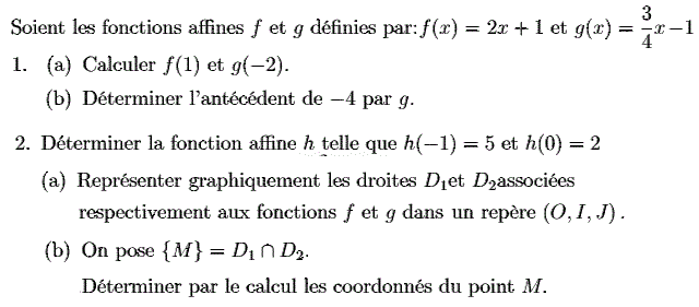 Fonctions affines: Exercice 31