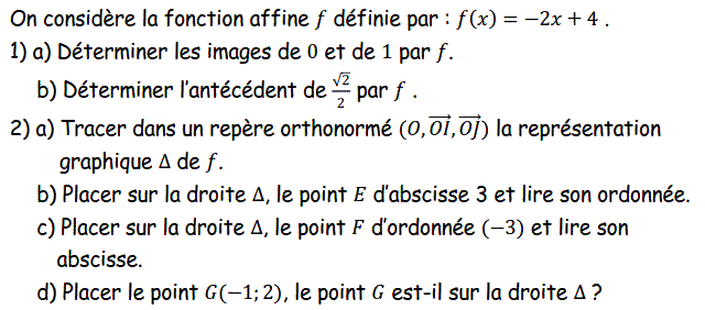 Fonctions affines: Exercice 40
