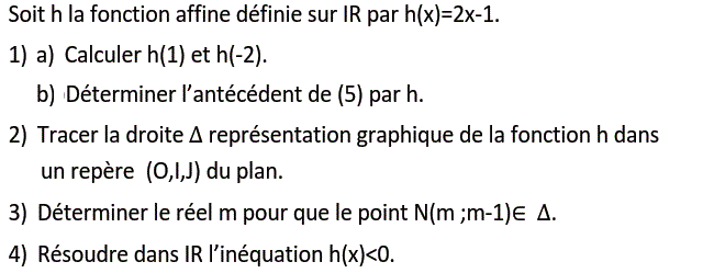 Fonctions affines: Exercice 1