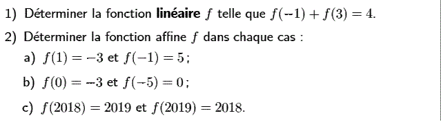 Fonctions affines: Exercice 9