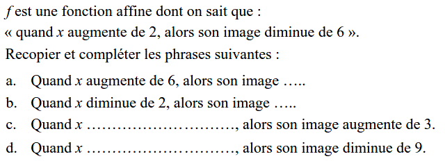 Fonctions affines: Exercice 18