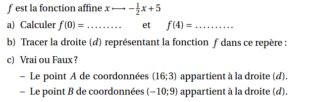 Fonctions affines: Exercice 12
