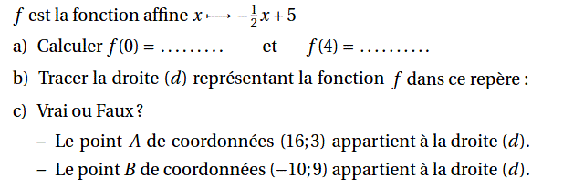 Fonctions affines: Exercice 9