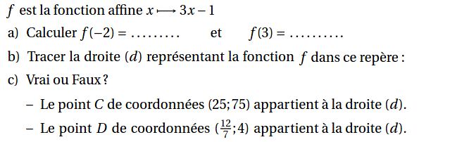 Fonctions affines: Exercice 11