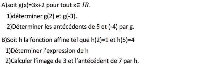 Fonctions affines: Exercice 17
