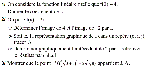 Fonctions linéaires: Exercice 26