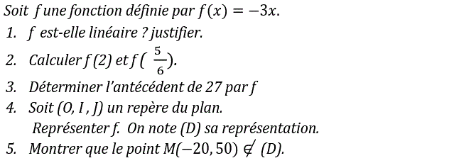 Fonctions linéaires: Exercice 15