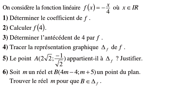 Fonctions linéaires: Exercice 18