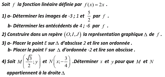 Fonctions linéaires: Exercice 19