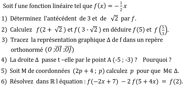 Fonctions linéaires: Exercice 49