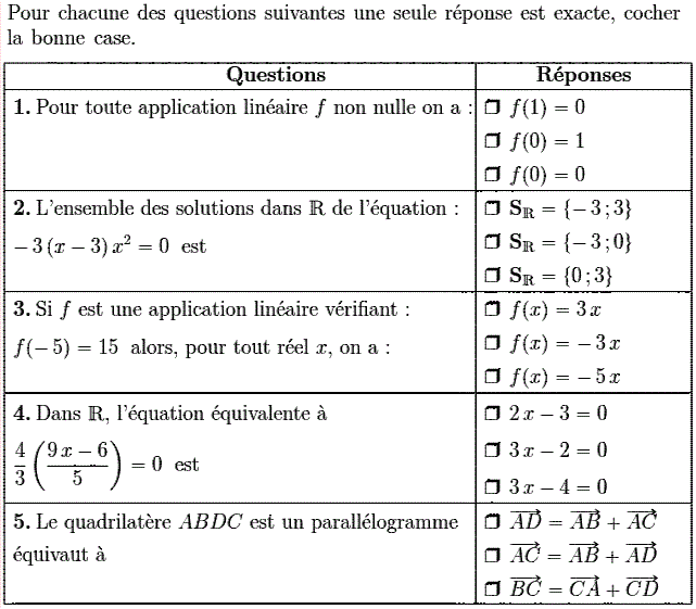QCM: Exercice 76