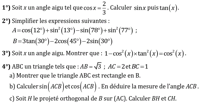 Rapports trigonométrique: Exercice 46