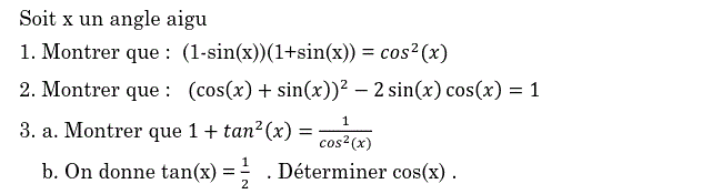 Rapports trigonométrique: Exercice 4