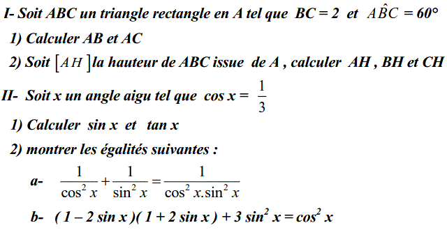 Rapports trigonométrique: Exercice 58