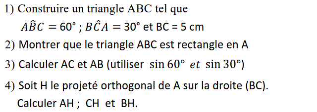 Rapports trigonométrique: Exercice 10