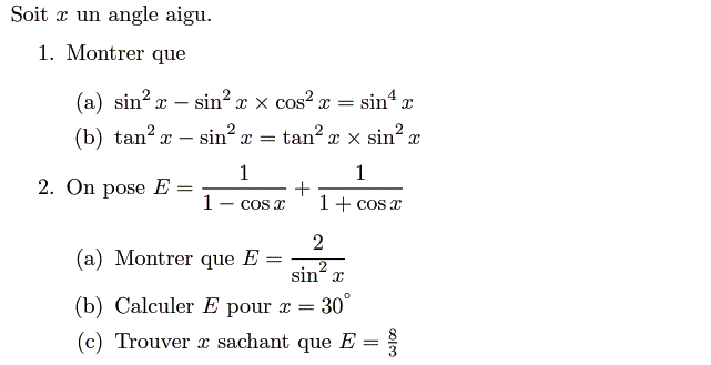Rapports trigonométrique: Exercice 20