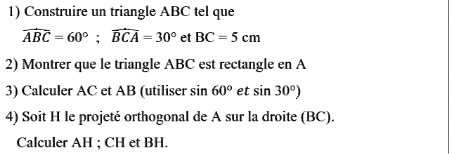 Rapports trigonométrique: Exercice 1