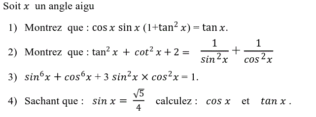 Rapports trigonométrique: Exercice 29