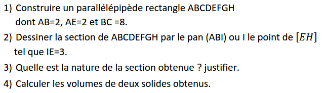 Sections planes solide: Exercice 6