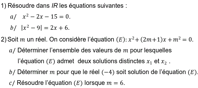 Problèmes du 1er et du second degré: Exercice 72