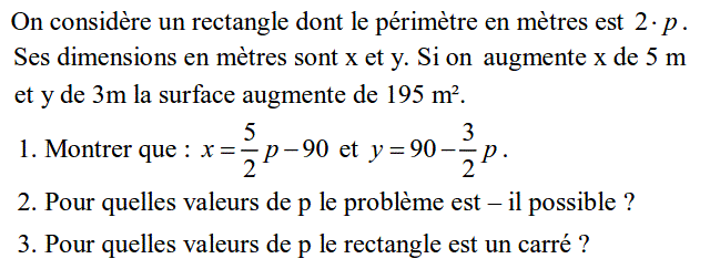 Problèmes du 1er et du second degré: Exercice 54