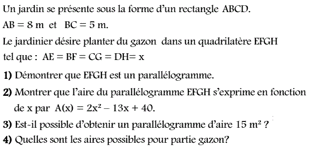Problèmes du 1er et du second degré: Exercice 103