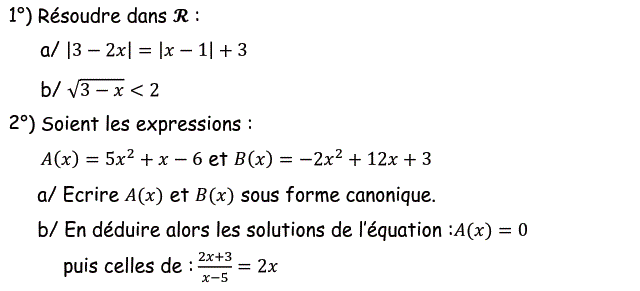 Problèmes du 1er et du second degré: Exercice 27