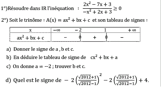 Problèmes du 1er et du second degré: Exercice 61