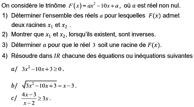 Problèmes du 1er et du second degré: Exercice 58