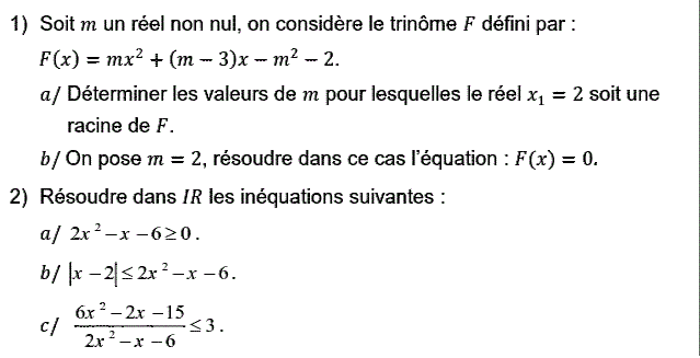 Problèmes du 1er et du second degré: Exercice 60