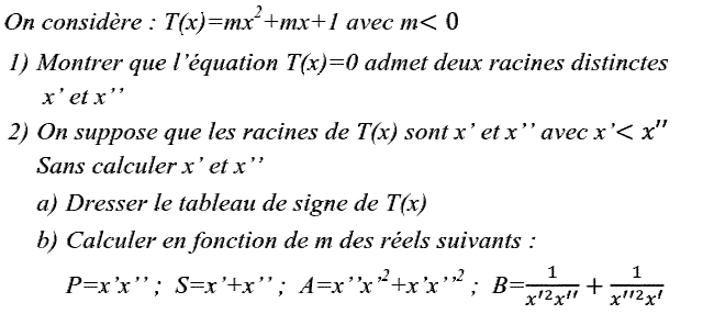Problèmes du 1er et du second degré: Exercice 53