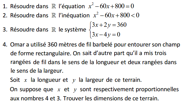 Problèmes du 1er et du second degré: Exercice 96